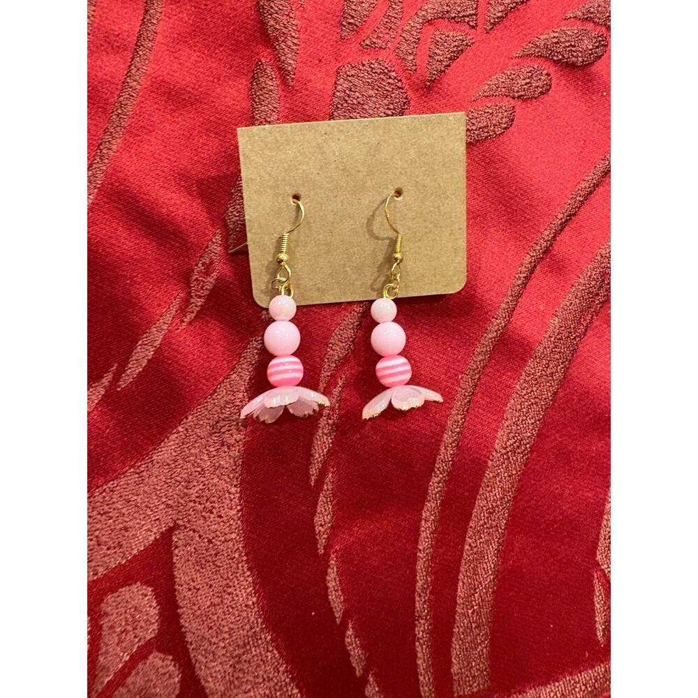NWOT Pink and Gold Sakura 2 1/4" Drop Earrings